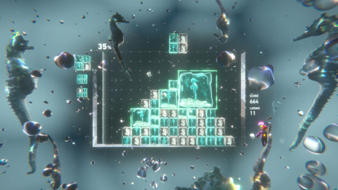lumines arise screenshot with seahorses