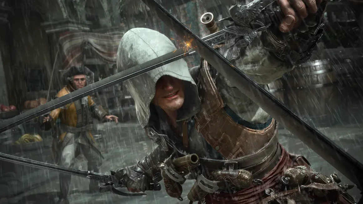 ac black flag resynced hero image showing edward parrying an enemy