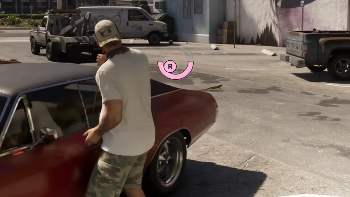 gta 6 screenshow showing jason using a slim jim to steal a car
